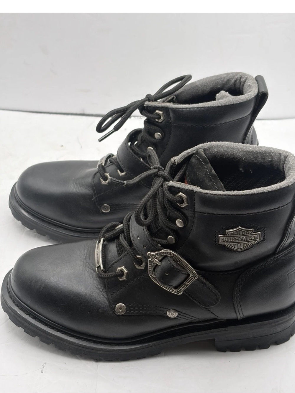Harley-Davidson Black Lace-Up women’s 7.5 Leather Biker Boots with Buckle